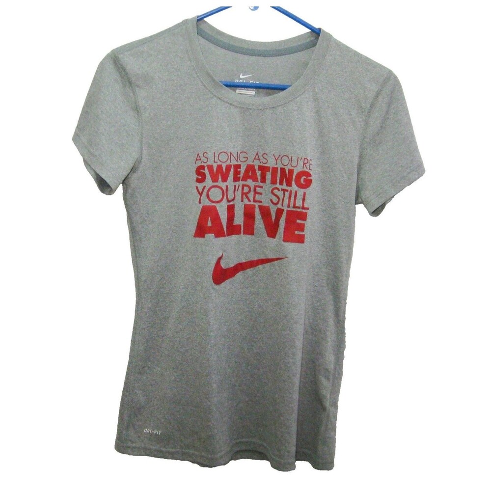 Nike T-Shirt Womens XS Gray Short Sleeve Dri-Fit Athletic Graphic Shirt Gym Top